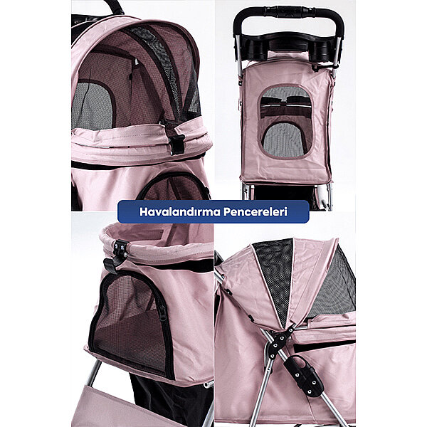 Zampa Favorite Kedi ve Köpek Taşıma Arabası 46 x 78 x 99 cm (Pembe) - 2