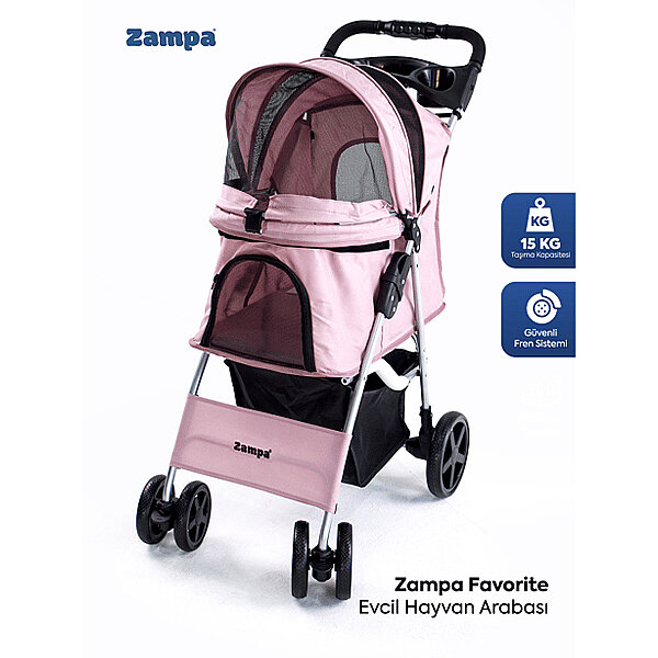 Zampa Favorite Kedi ve Köpek Taşıma Arabası 46 x 78 x 99 cm (Pembe)