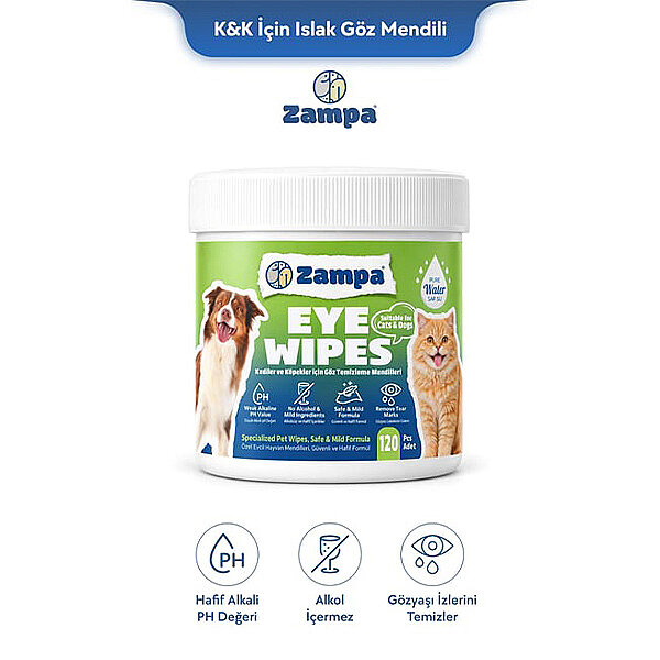 Zampa Kedi ve Köpek Göz Temizleme Mendili 120'li