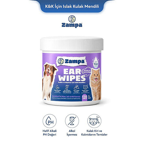 Zampa Kedi ve Köpek Kulak Temizleme Mendili 120'li - 1