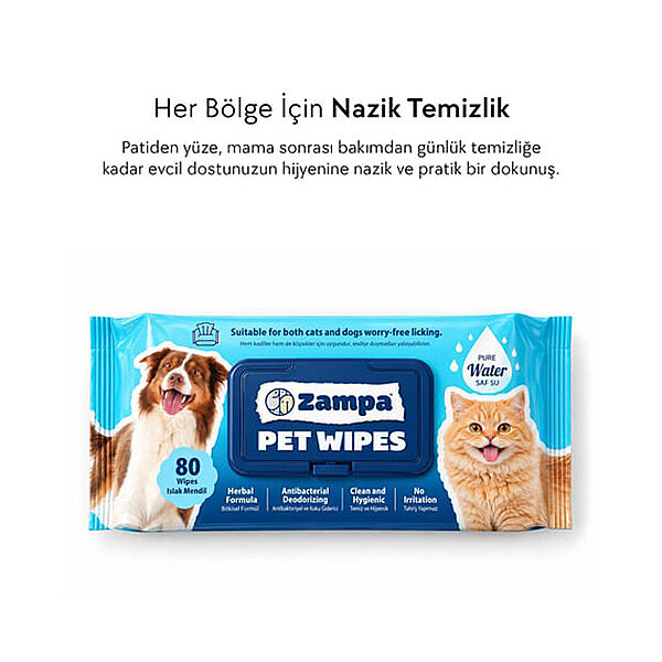 Zampa Kedi ve Köpek Temizleme Mendili 80'li - 2