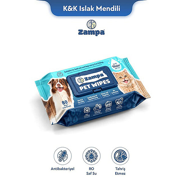 Zampa Kedi ve Köpek Temizleme Mendili 80'li