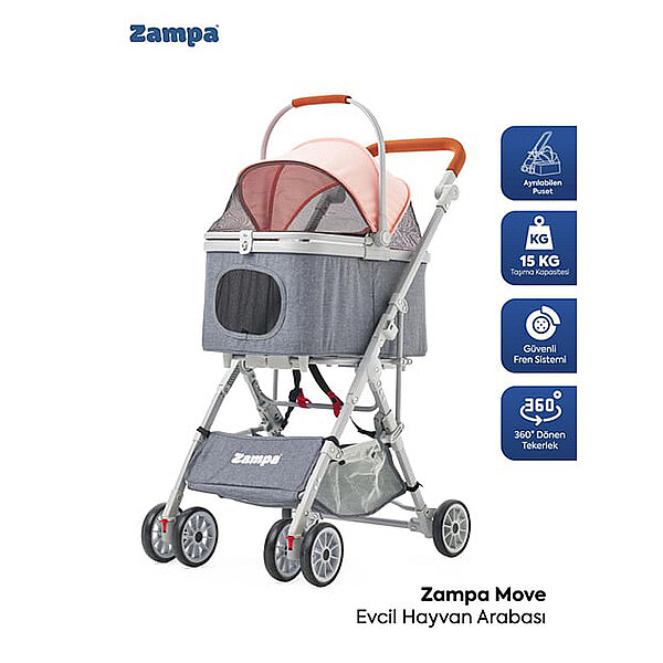 Zampa Move Kedi ve Köpek Taşıma Arabası 51 x 66 x 98 cm (Pembe) - 1