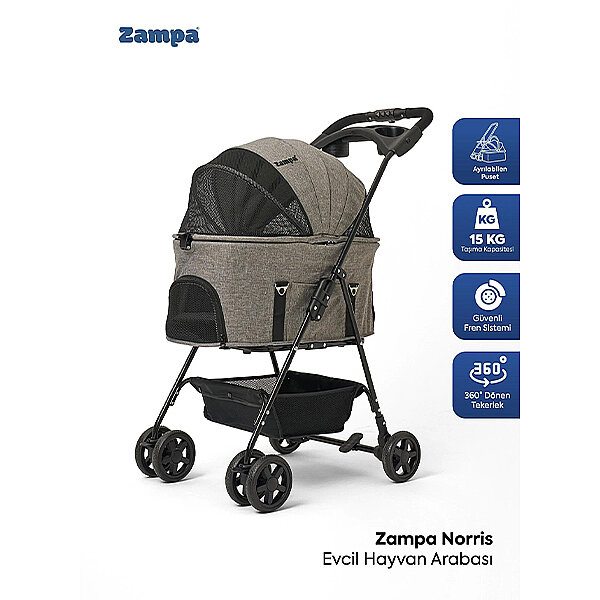 Zampa Norris Kedi ve Köpek Taşıma Arabası 46 x 83 x 105 cm (Gri) - 1