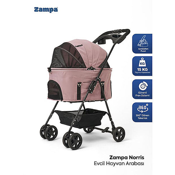 Zampa Norris Kedi ve Köpek Taşıma Arabası 46 x 83 x 105 cm (Pembe)