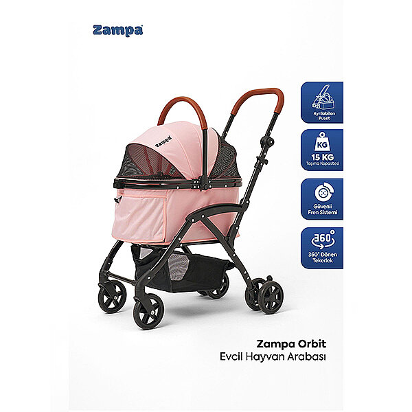 Zampa Orbit Kedi ve Köpek Taşıma Arabası 34 x 69 x 95 cm (Pembe) - 1