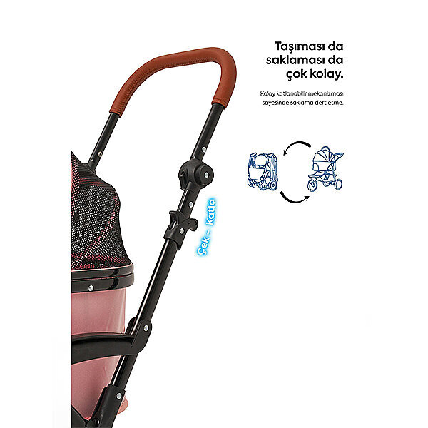 Zampa Orbit Kedi ve Köpek Taşıma Arabası 34 x 69 x 95 cm (Pembe) - 5