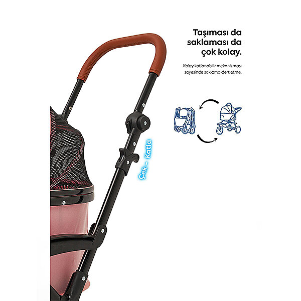 Zampa Orbit Kedi ve Köpek Taşıma Arabası 34 x 69 x 95 cm (Pembe) - 5