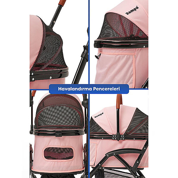Zampa Orbit Kedi ve Köpek Taşıma Arabası 34 x 69 x 95 cm (Pembe) - 2