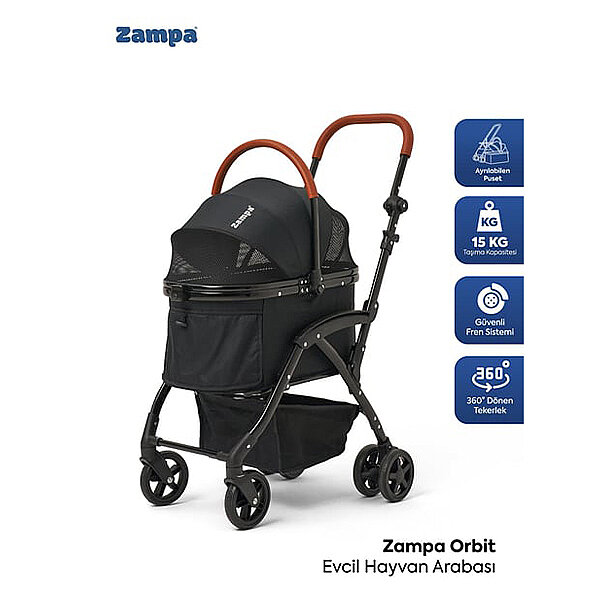 Zampa Orbit Kedi ve Köpek Taşıma Arabası 34 x 69 x 95 cm (Siyah)