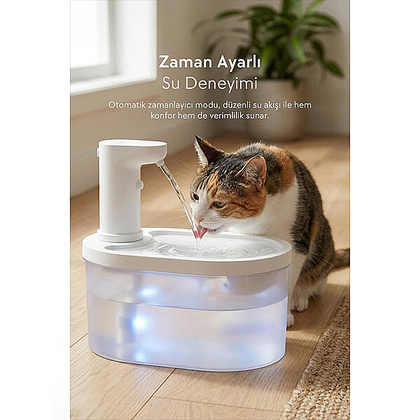 Zampa Oval Pet Bataryalı Otomatik Kedi ve Köpek Su Pınarı (Beyaz) - 5