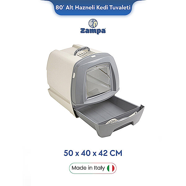 Zampa Plus 80 Alt Hazneli Kapalı Kedi Tuvaleti 50 x 40 x 42 cm - 1