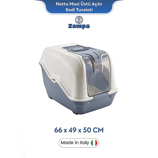 Zampa Plus Netta Maxi Üstü Açılır Kapalı Kedi Tuvaleti 66 x 49 x 50 cm - 1