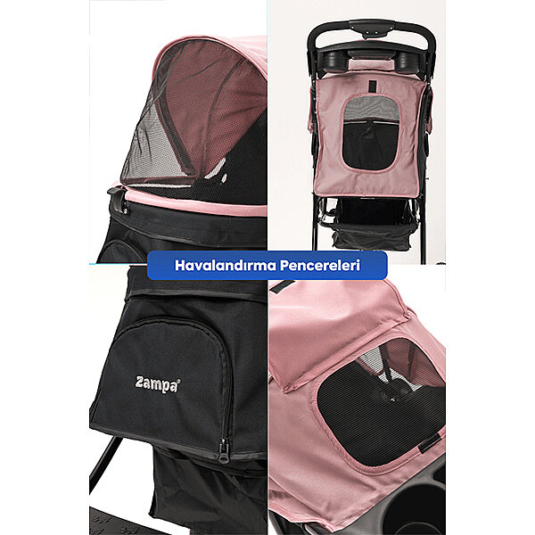 Zampa Ricciardo Kedi ve Köpek Taşıma Arabası 54 x 104 x 101 cm (Pembe) - 2
