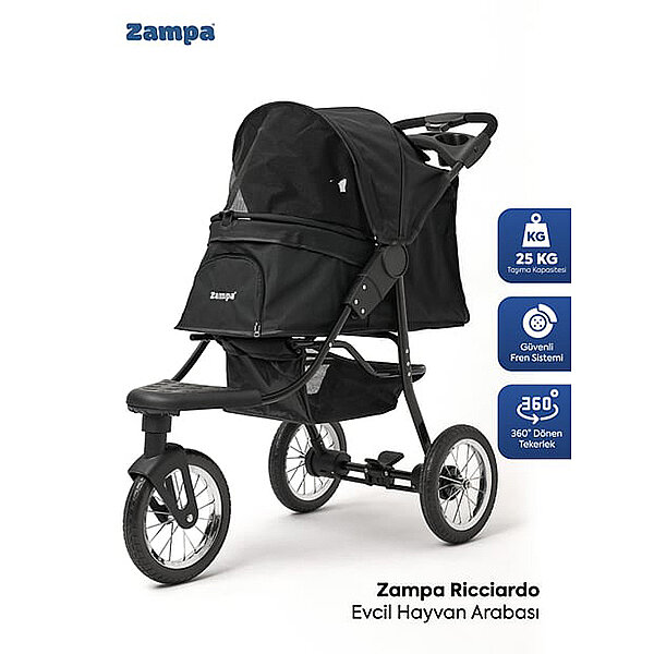 Zampa Ricciardo Kedi ve Köpek Taşıma Arabası 54 x 104 x 101 cm (Siyah)