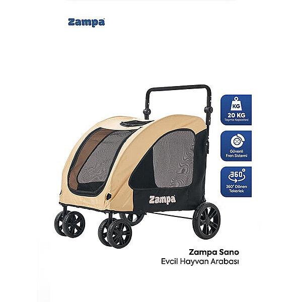 Zampa Sano Kedi ve Köpek Taşıma Arabası 78 x 96 x 105 cm (Haki)