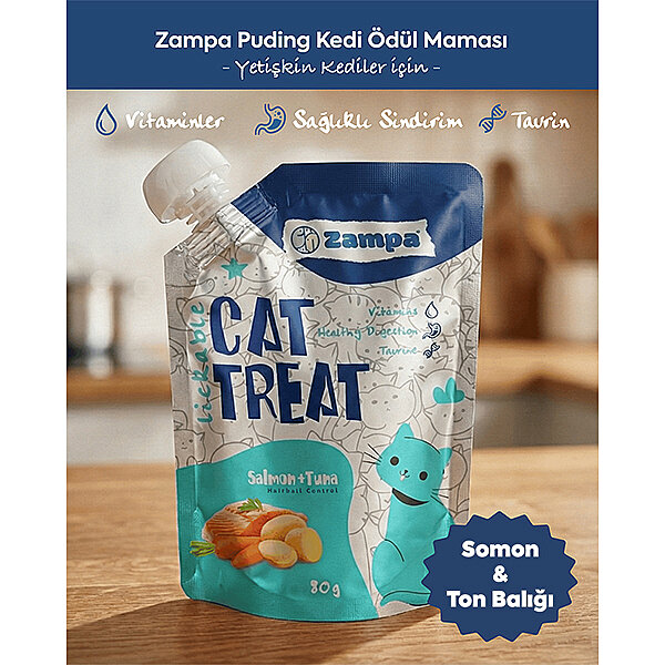 Zampa Somonlu ve Ton Balıklı Puding Kedi Ödül Maması 80 g - 1