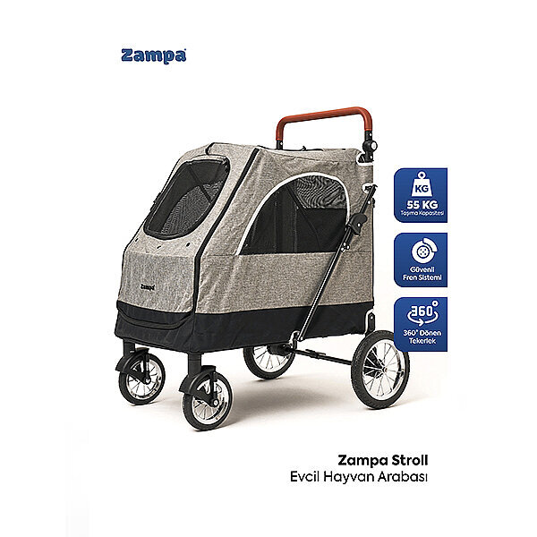 Zampa Stroll Kedi ve Köpek Taşıma Arabası 69 x 81 x 110 cm (Gri)