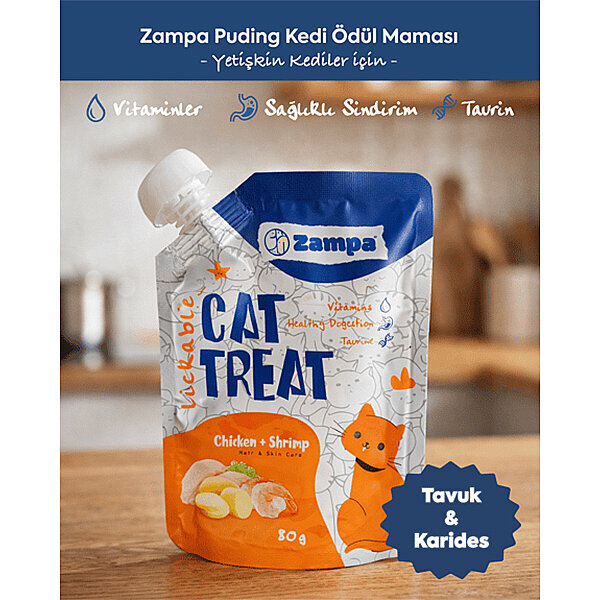 Zampa Tavuklu ve Karidesli Puding Kedi Ödül Maması 80 g