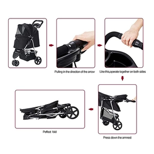 Zampa TriBoro Kedi & Köpek Arabası Siyah, 45x80x90cm - 4