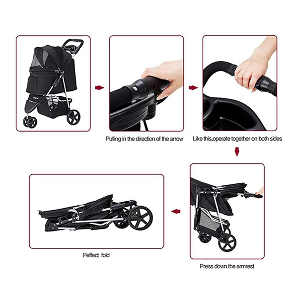 Zampa TriBoro Kedi & Köpek Arabası Siyah, 45x80x90cm - 4