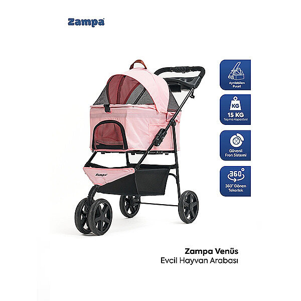 Zampa Venus Kedi ve Köpek Taşıma Arabası 35 x 75 x 96 cm (Pembe)