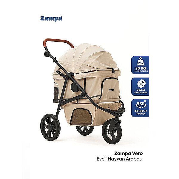 Zampa Vero Kedi ve Köpek Taşıma Arabası 45 x 100 x 108 cm (Bej) - 1